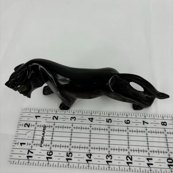 Black Panther Sculpture Hand Carved Glassy Stone MCM Jaguar Figurine 8 Inch - Picture 8 of 8